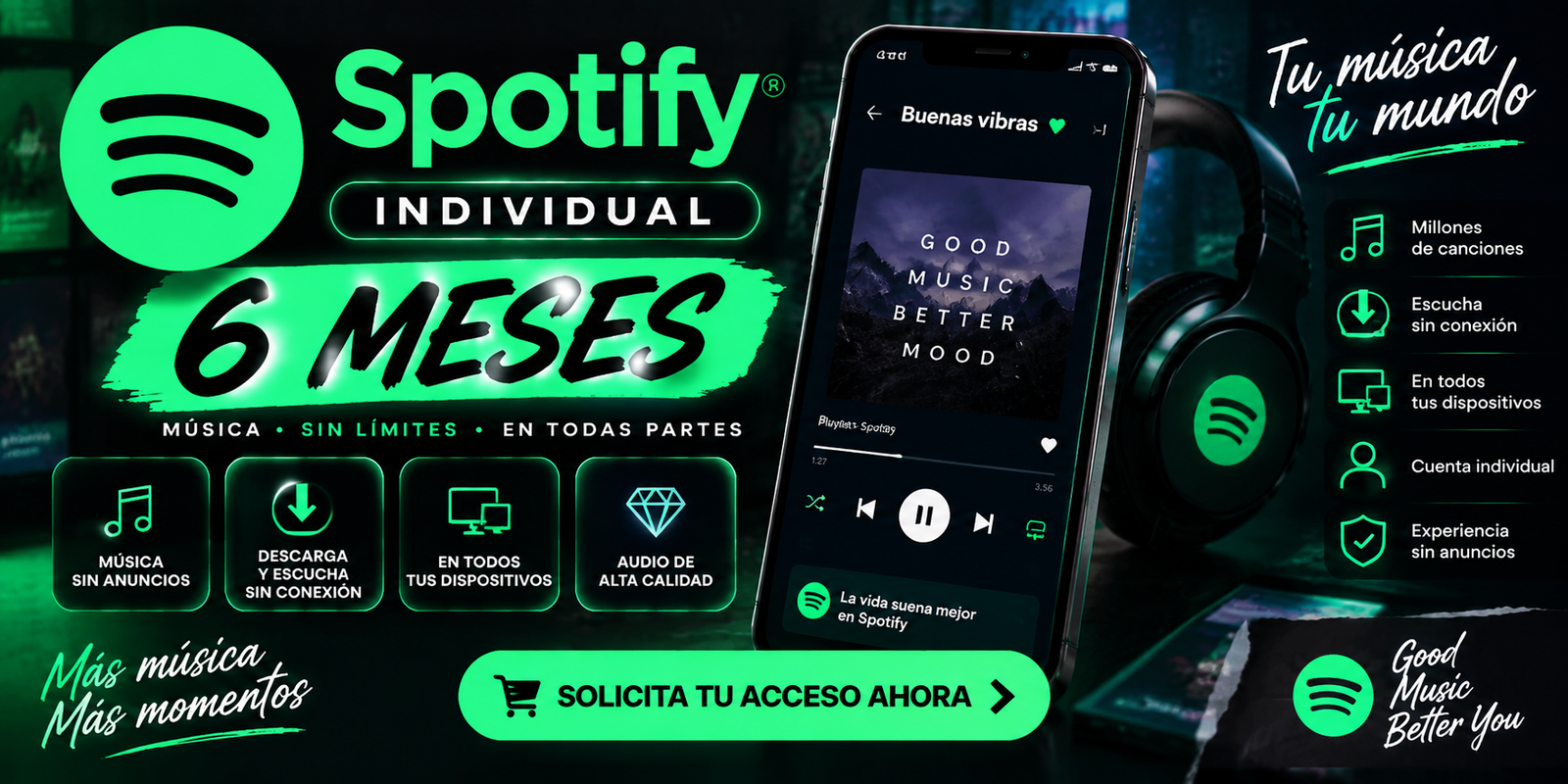SPOTIFY PREMIUN INDIVIDUAL X 6 MESES